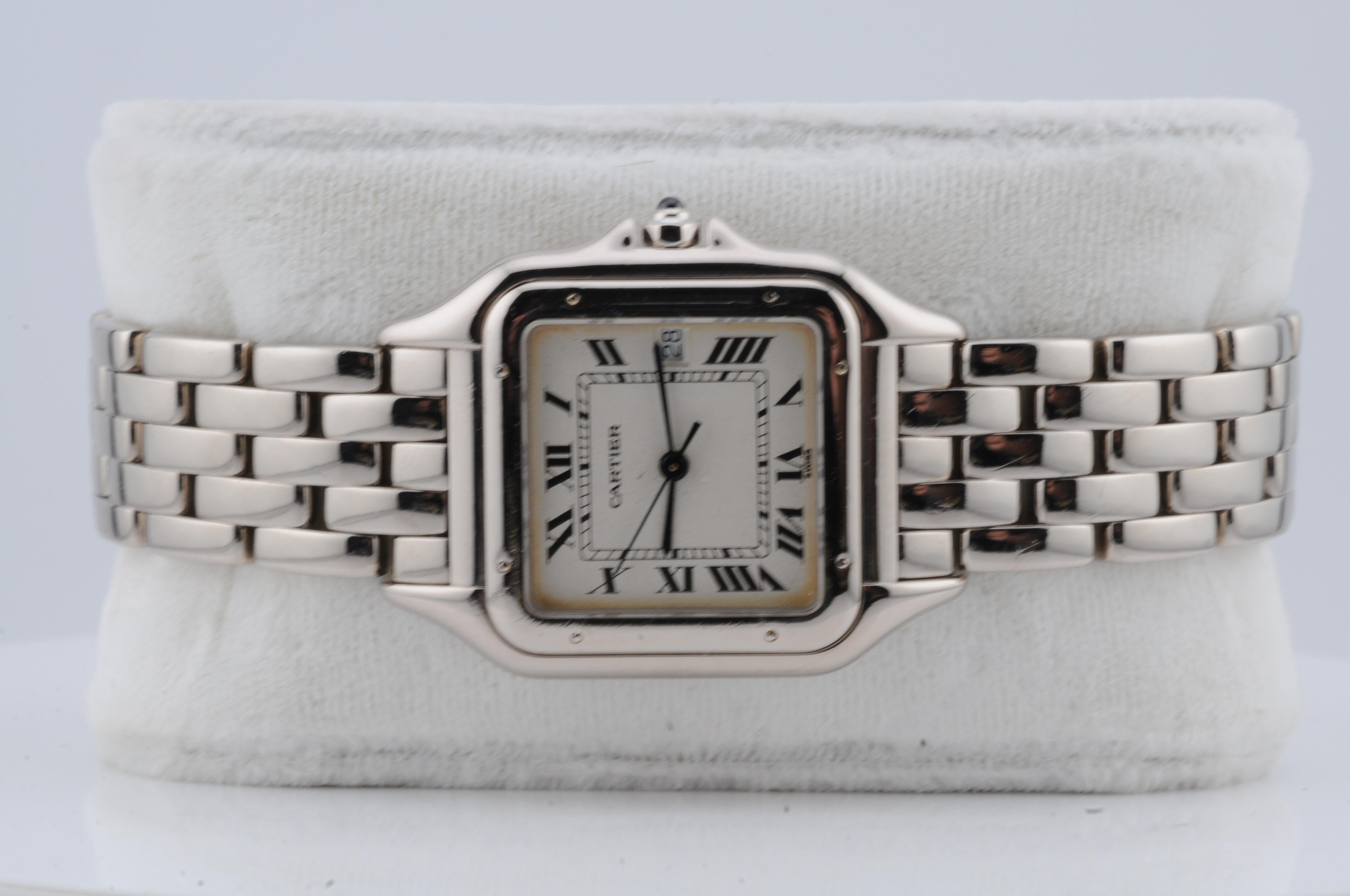 Cartier Panthère 18k White Gold 27mm Quartz 1991 Box Only, Full Links im Angebot 3
