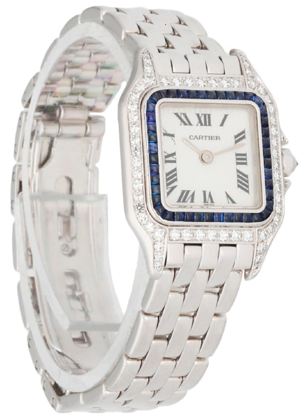 Cartier Panthere 18k White Gold Diamond 2362 Ladies Watch In Excellent Condition In Great Neck, NY
