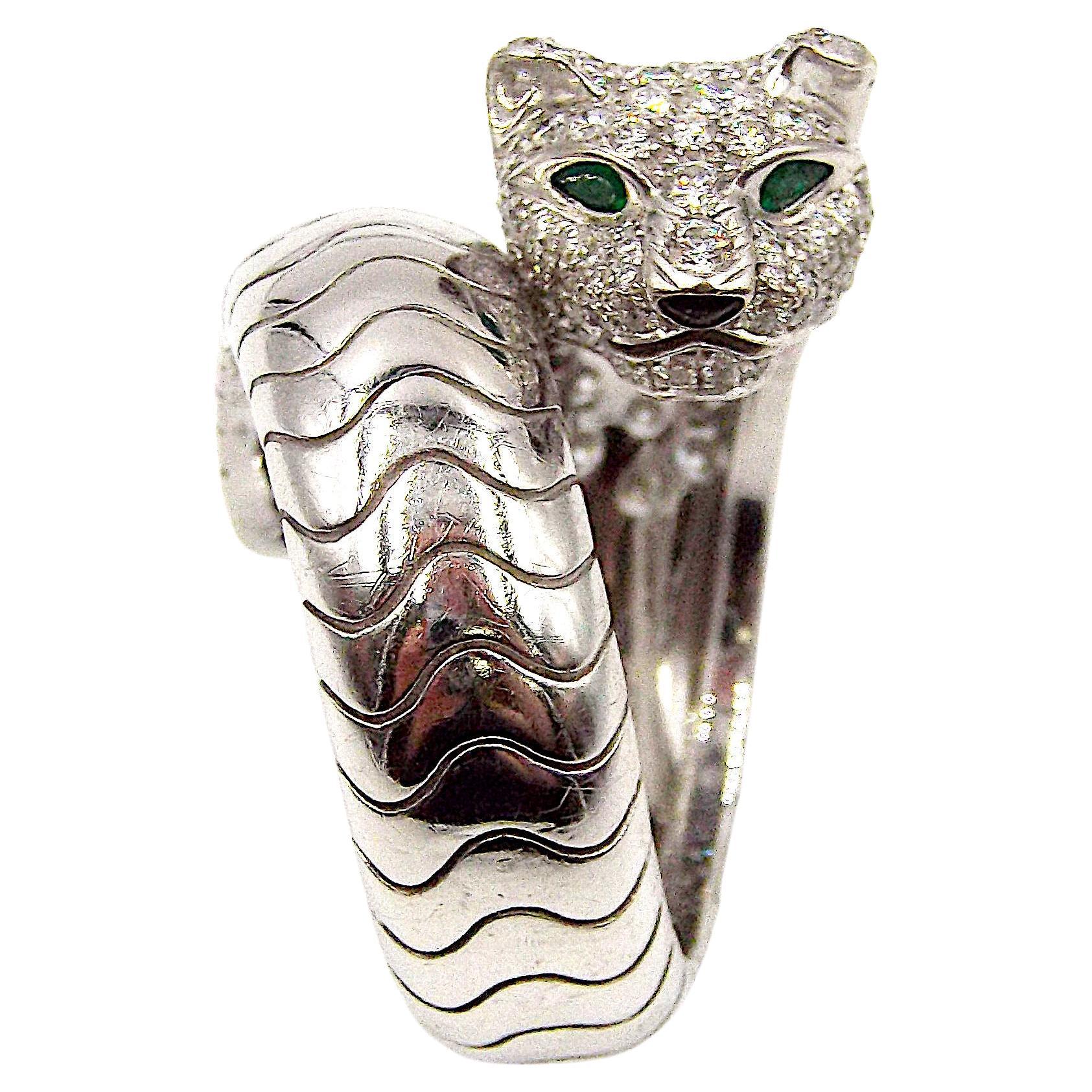 Inspired Panthere de Cartier Ring Platinum with Sapphiers, Emeralds and  Diamonds