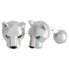 Cartier Panthère 18K White Gold Emerald and Onyx Cufflinks