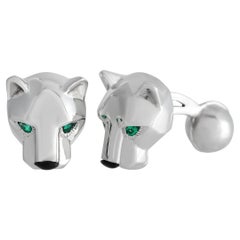 Cartier Boutons de manchette Panthre en or blanc 18 carats, émeraude et onyx