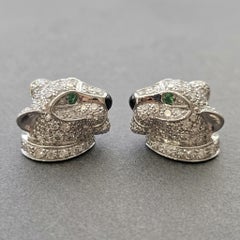 Cartier Panthère 18K White Gold Emerald, Onyx and Diamond Earrings