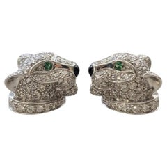 Cartier Panthère 18K White Gold Emerald, Onyx and Diamond Earrings