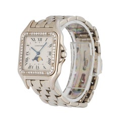 Cartier Panthere 18K White Gold Moon Phase Diamond Bezel Ladies Watch
