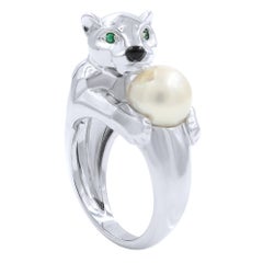 Cartier Panthere 18 Karat White Gold Pearl Ring