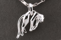 Cartier Panthere 18k White Gold Pendant Figaro Necklace Bracelet Combo