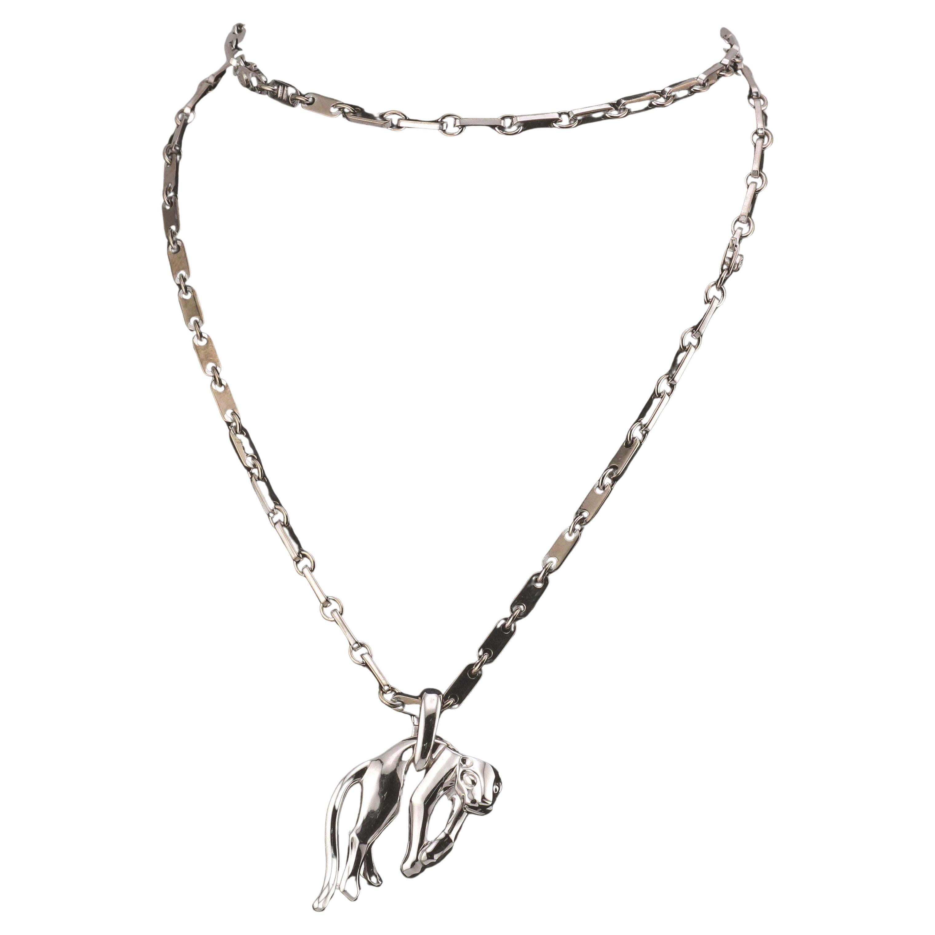 Cartier Panthere 18k White Gold Pendant Figaro Necklace Bracelet Combo