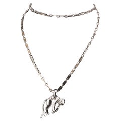Cartier Panthere 18k White Gold Pendant Figaro Necklace Bracelet Combo