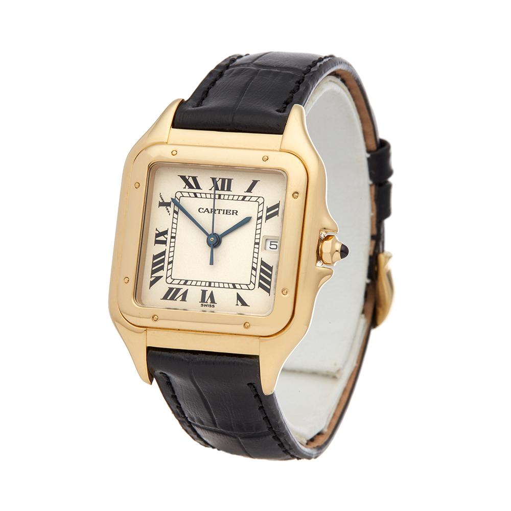 Ref: COM1767
Manufacturer: Cartier
Model: Panthère
Model Ref: 1060
Age: 1st March 1998
Gender: Unisex
Complete With: Box & Guarantee
Dial: White Roman 
Glass: Sapphire Crystal
Movement: Quartz
Water Resistance: Not Recommended for Use in Water
Case: