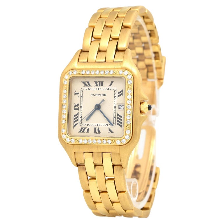 Cartier Panthere 18k Yellow Gold Medium Size Diamond Bezel Watch Ref ...
