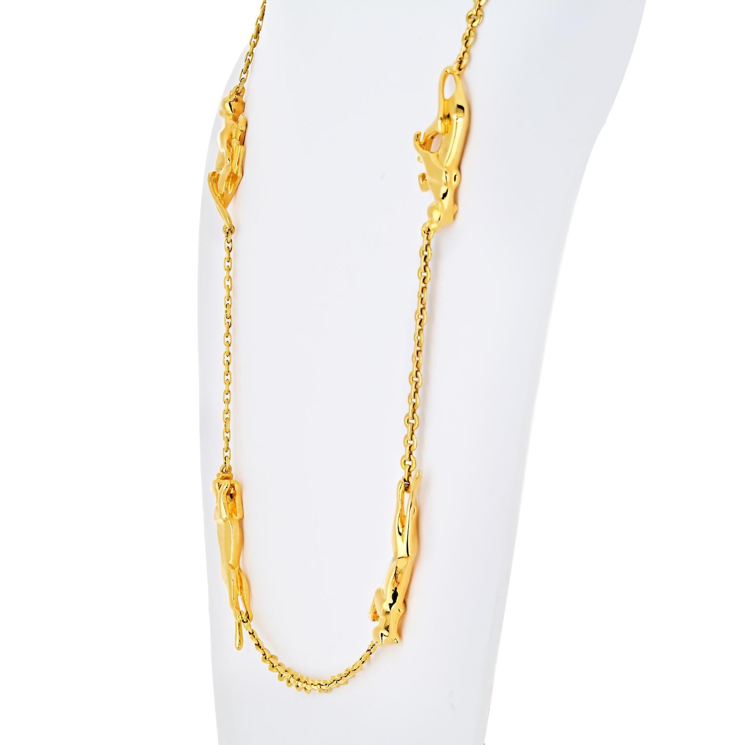 Modern Cartier Panthere 18 Karat Yellow Gold 6 Motif Chain Necklace