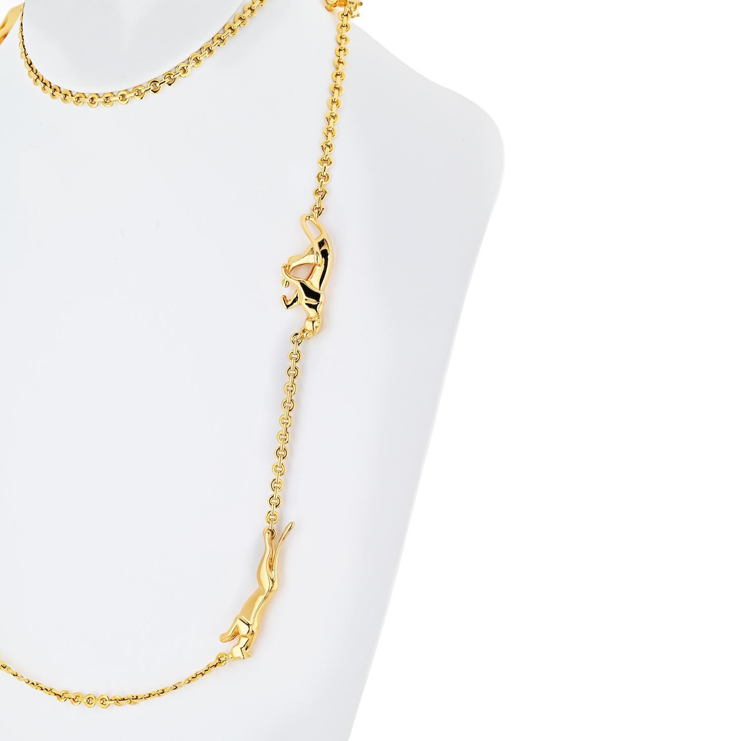 Cartier Panthere 18 Karat Yellow Gold 6 Motif Chain Necklace In Excellent Condition In New York, NY