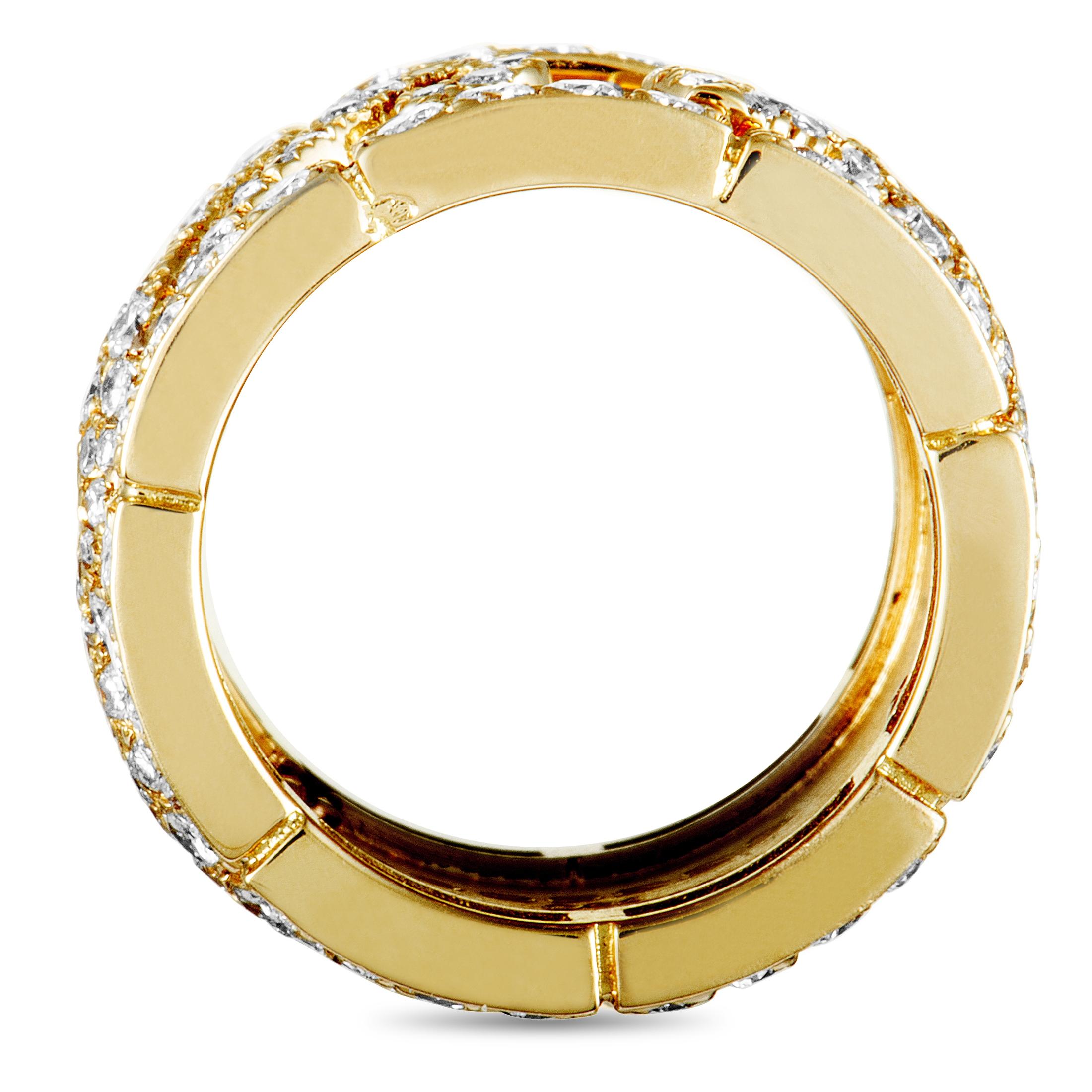 Designed for the attractive “Panthère” collection by Cartier, this stunning ring offers an incredibly eye-catching appearance with a distinct luxe feel about it. The ring is beautifully made of 18K yellow gold and it is splendidly decorated with