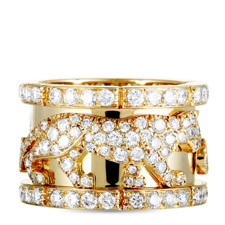 Cartier Panthère 18 Karat Yellow Gold Diamond Band Ring at 1stDibs