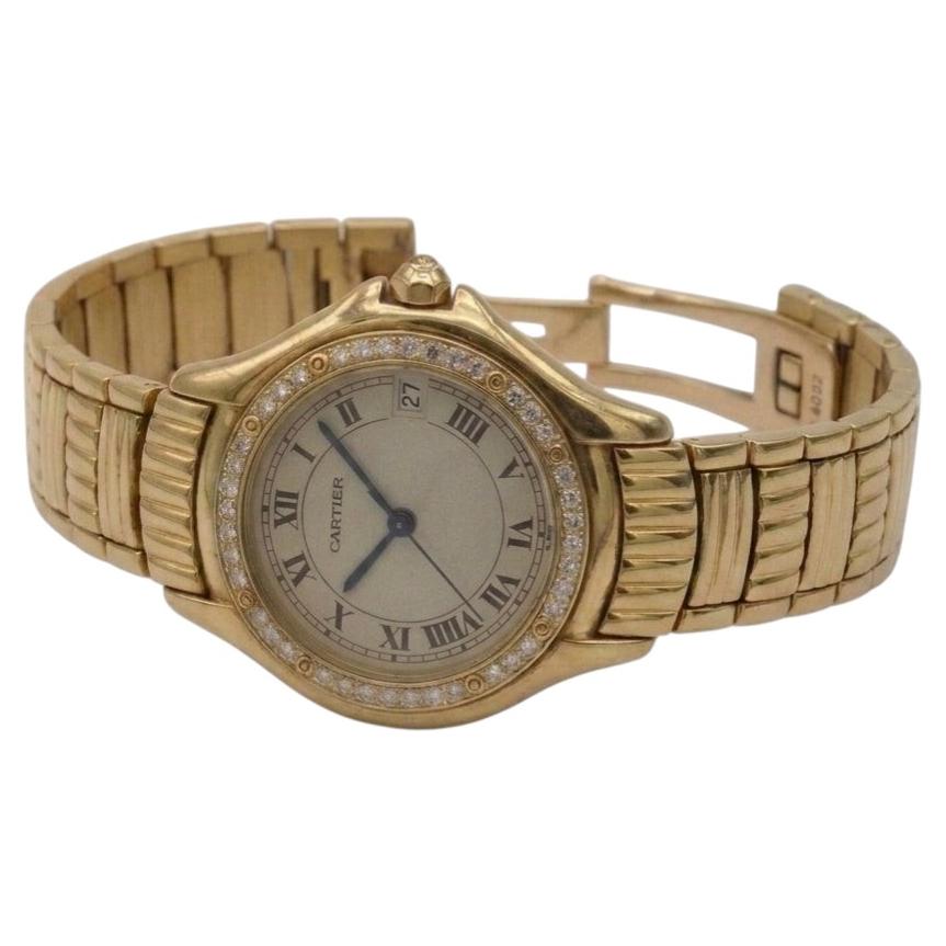Cartier Panthere 18k Yellow Gold Diamond Bezel Ladies Watch