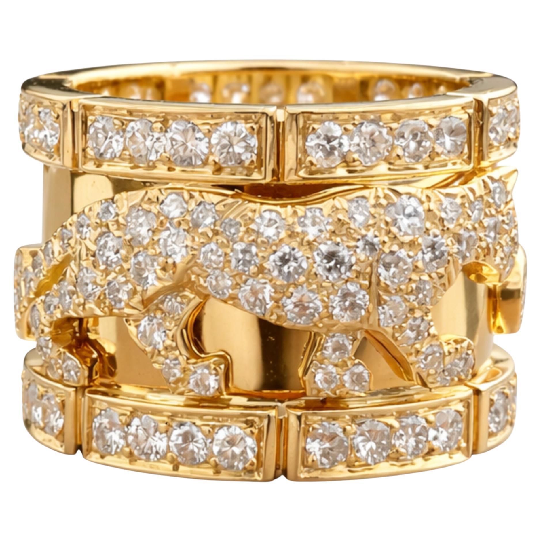 Cartier Panthère 18K Yellow Gold Diamond Statement Ring For Sale