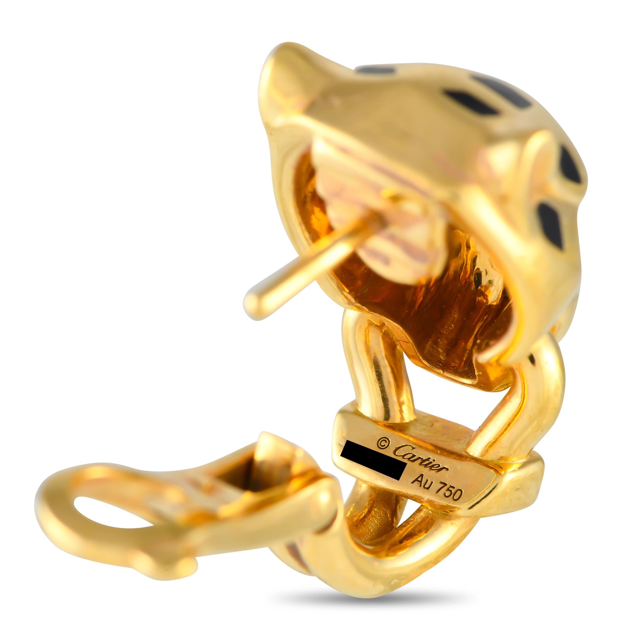 Cartier Panthere Ohrringe aus 18 Karat Gelbgold mit Diamanten, Tsavorit und schwarzem Lack (Rundschliff)