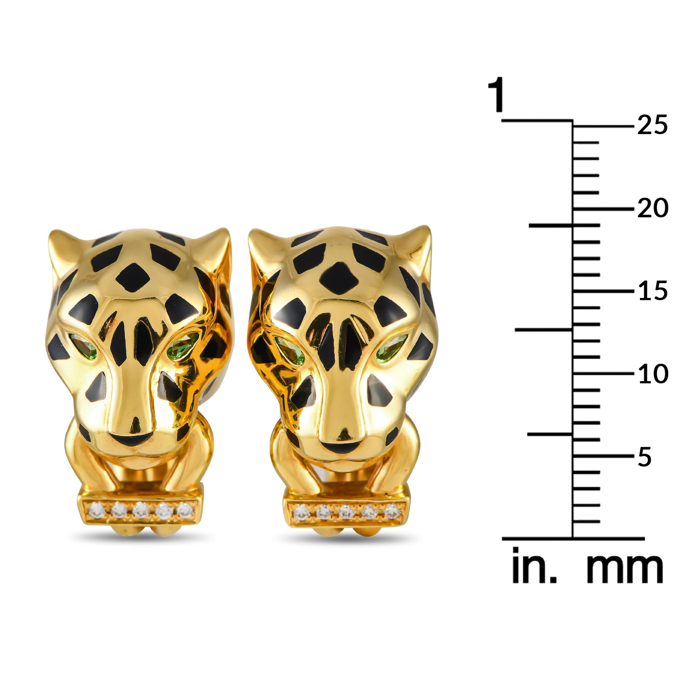 Cartier Panthere Ohrringe aus 18 Karat Gelbgold mit Diamanten, Tsavorit und schwarzem Lack im Zustand „Hervorragend“ in Southampton, PA