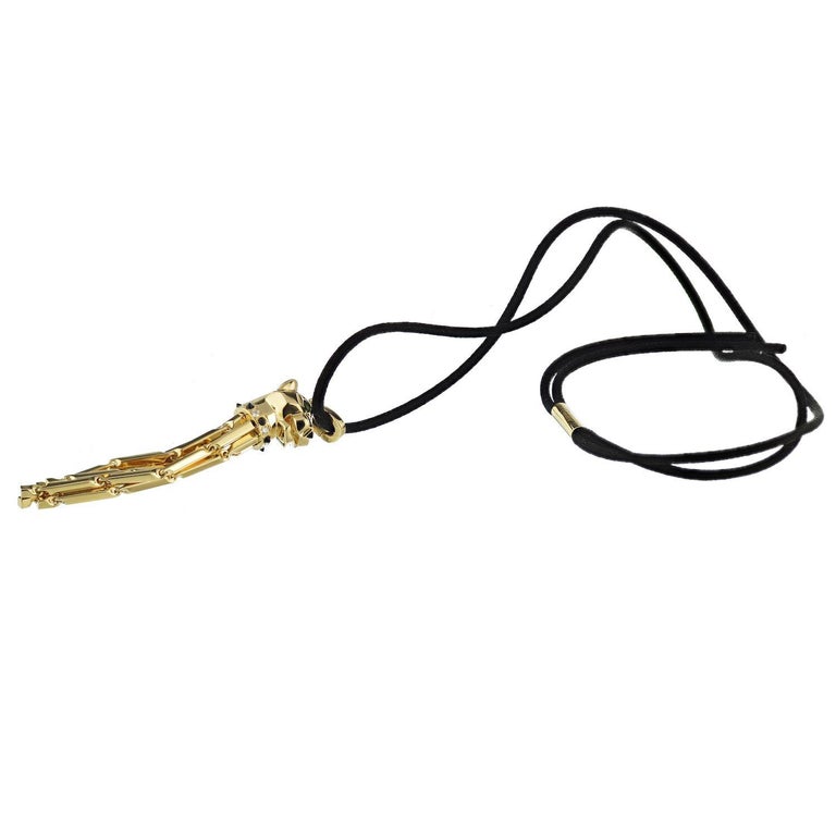 Cartier Panthere 18k Yellow Gold on a Black Cord Pendant For Sale at ...