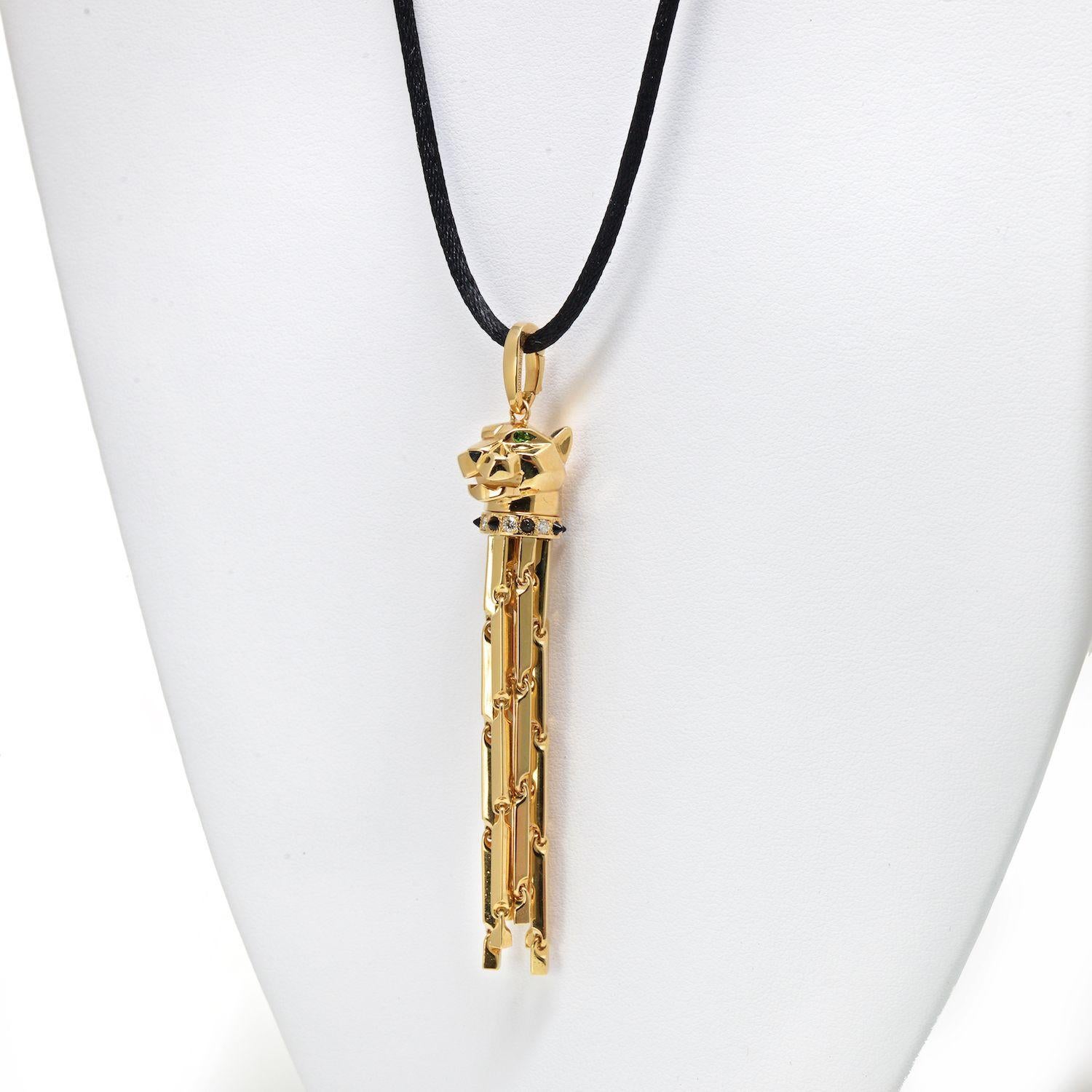 Cartier Panthere 18k Yellow Gold on a Black Cord Pendant In Excellent Condition For Sale In New York, NY