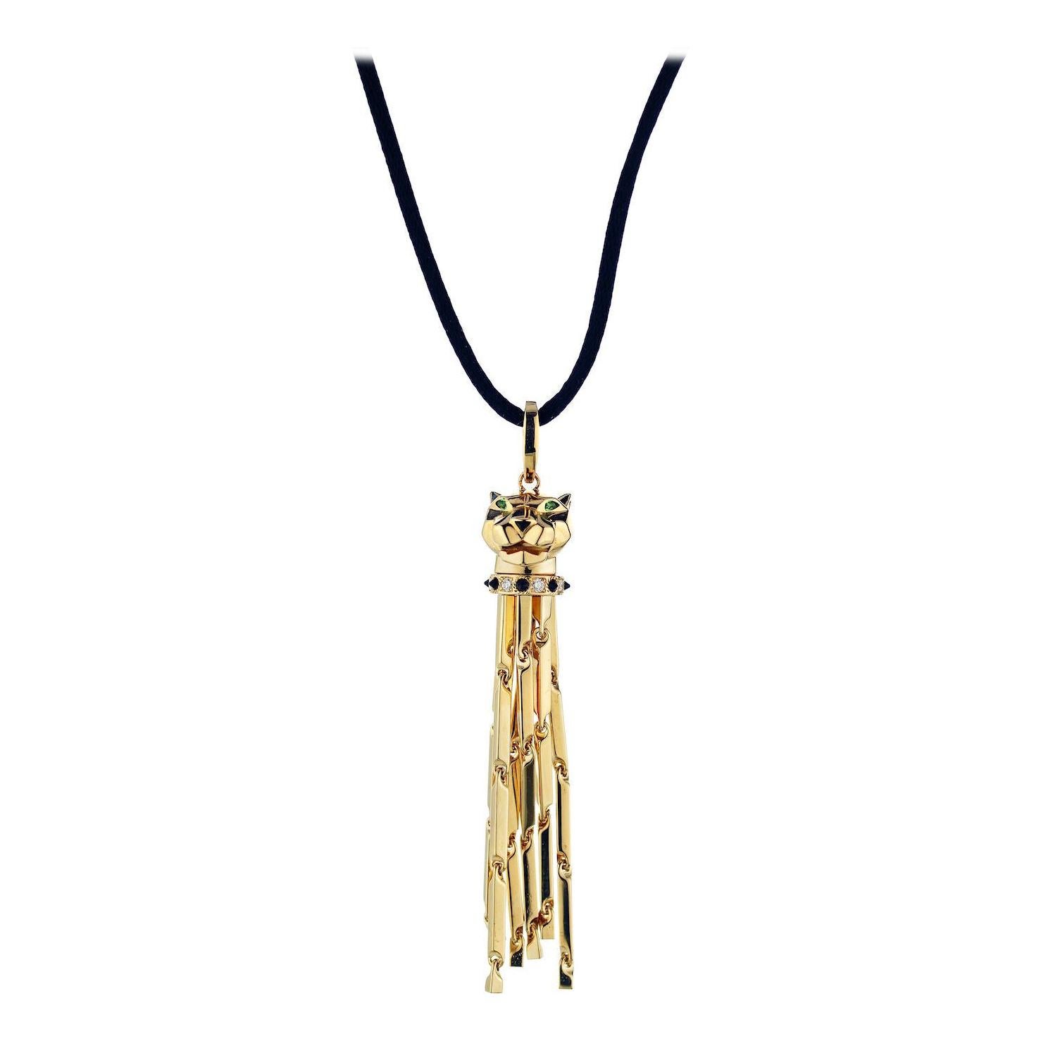 Cartier Panthere 18k Yellow Gold on a Black Cord Pendant For Sale