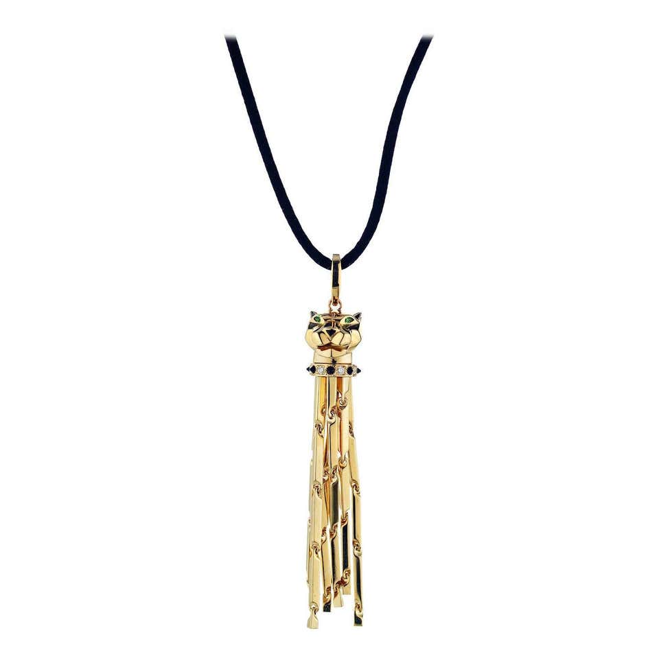 Cartier 18 Karat Yellow Gold Panthère De Pendant on a Silk String ...