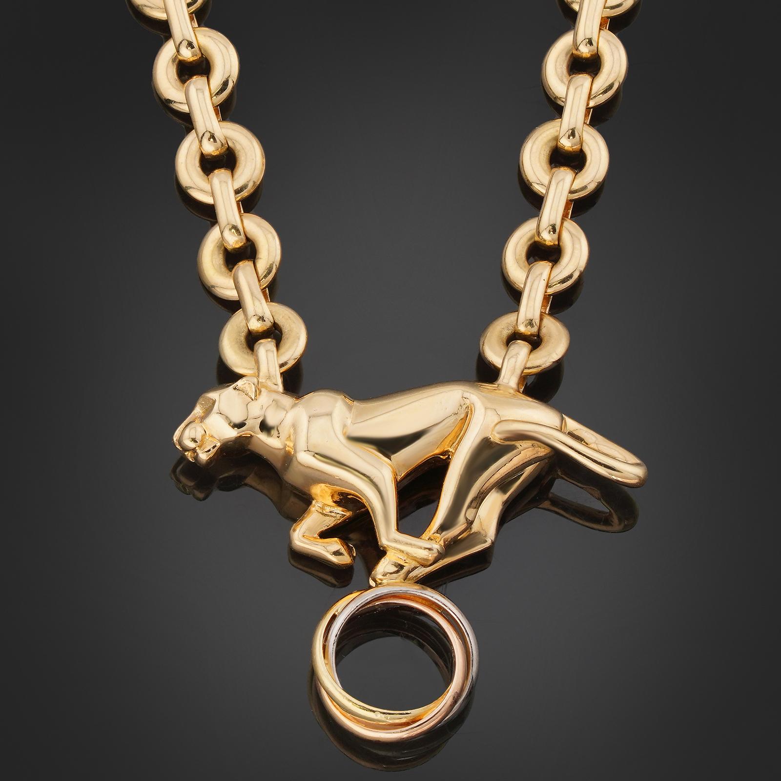 CARTIER Panthere 18k Yellow Gold Panther Pendant Necklace In Excellent Condition In New York, NY