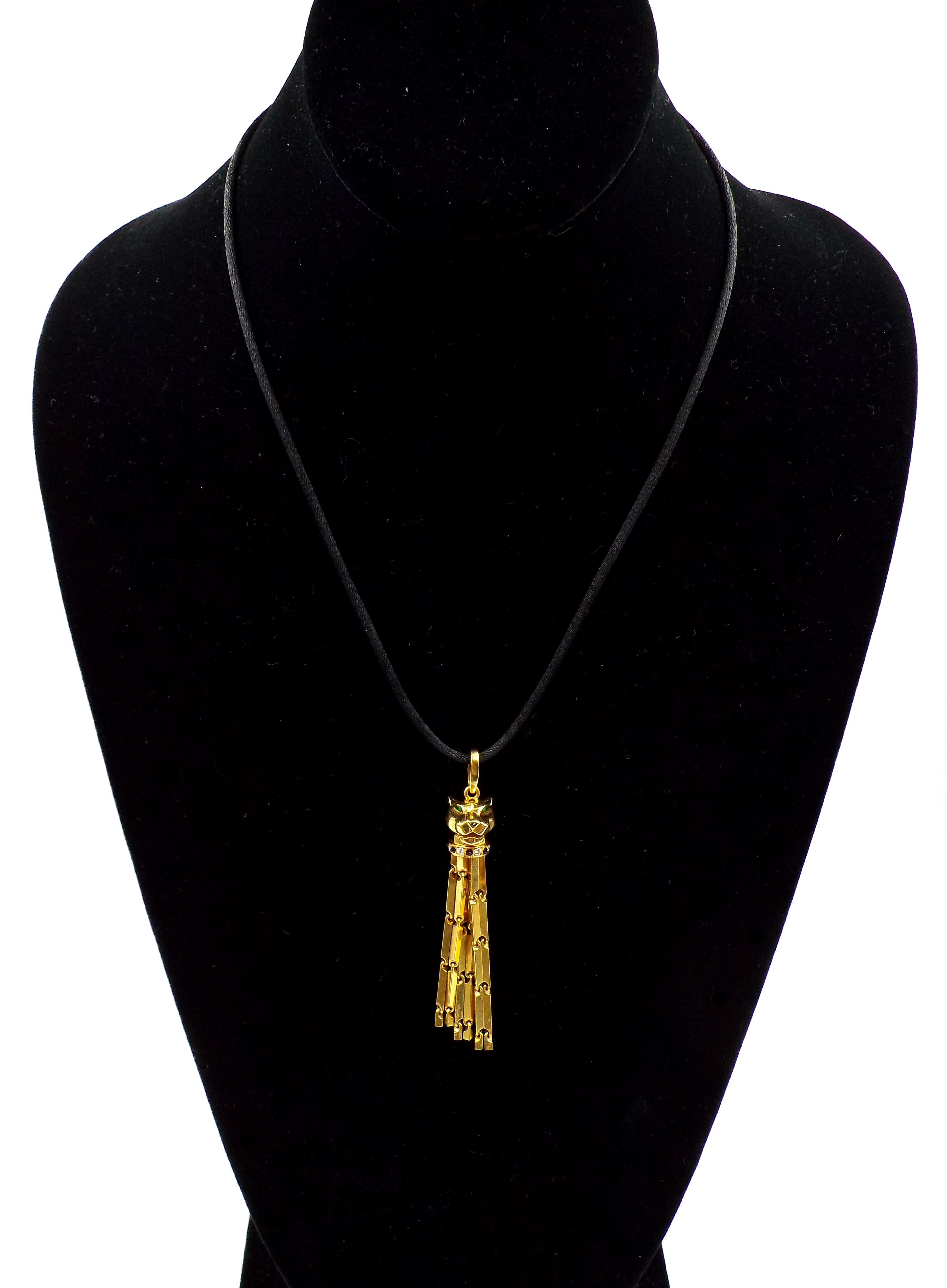 Cartier Panthere 18K Yellow Gold Pendant Necklace with a Black Cord For Sale 1