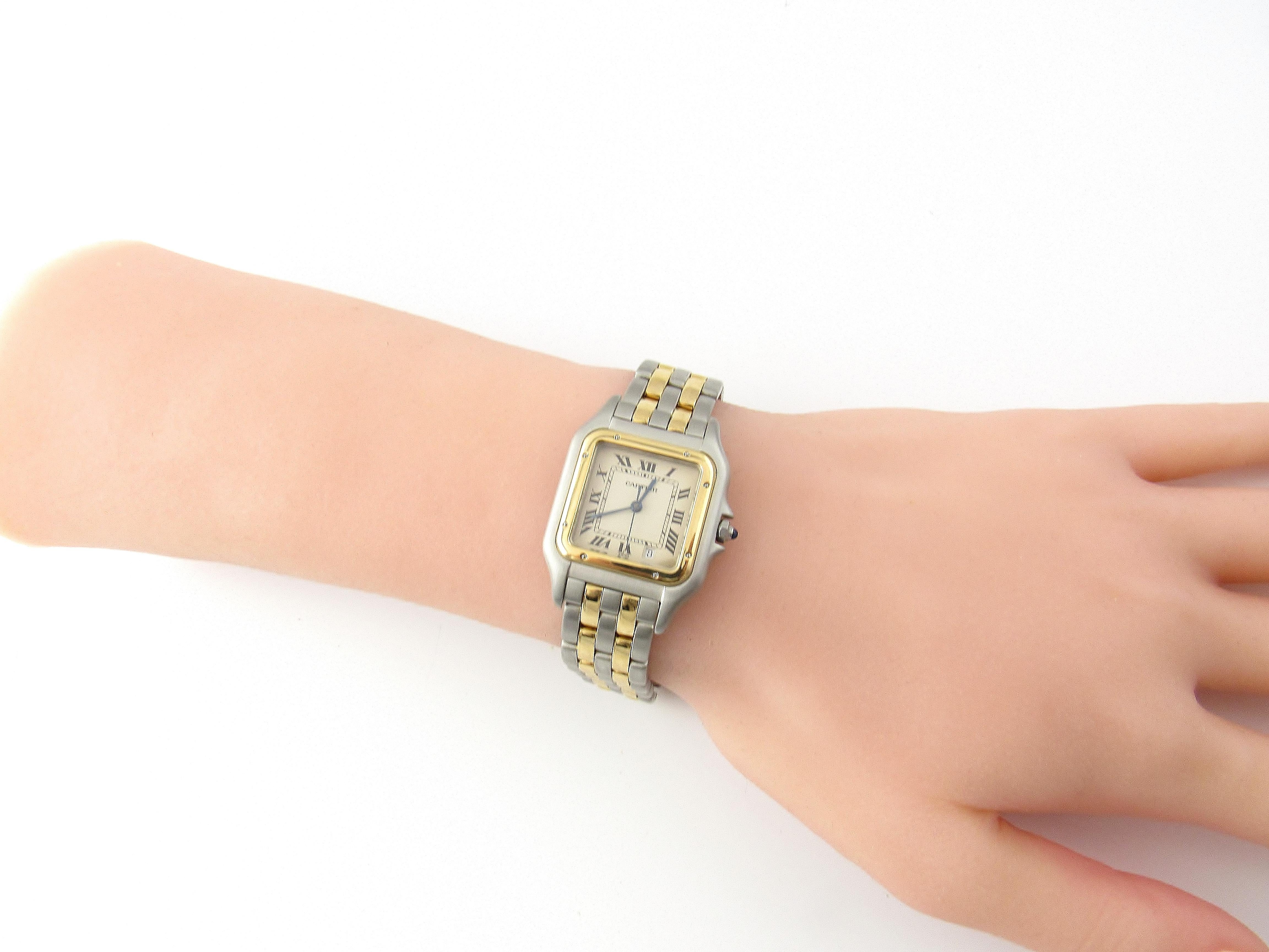 Cartier Panthere 18 Karat Yellow Gold Steel Watch Date 2 Gold Rows Unisex 9