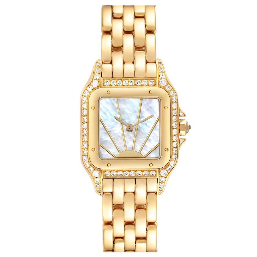 Cartier Panthere: 18 Karat Gelbgold Damenuhr mit Sonnenaufgang-Zifferblatt und Diamant 86691