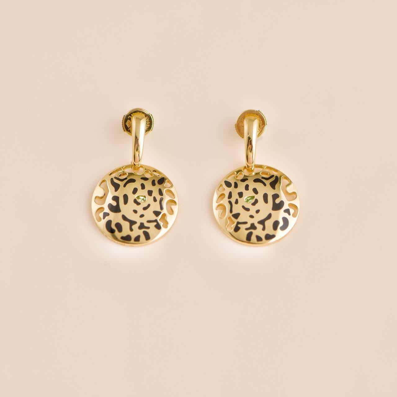 Cartier Panthère 18K Yellow Gold Tsavorite and Black Enamel Dangle Earrings 2