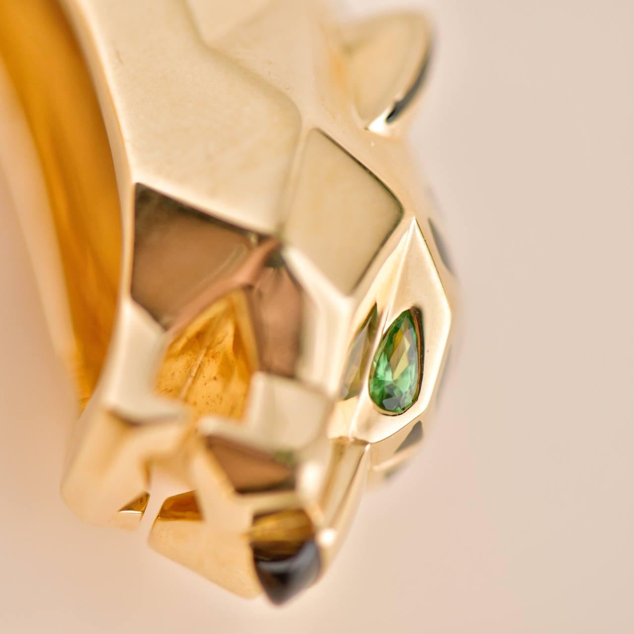 Women's or Men's Cartier Panthère 18k Yellow Gold Tsavorite And Onyx Bracelet Size 16