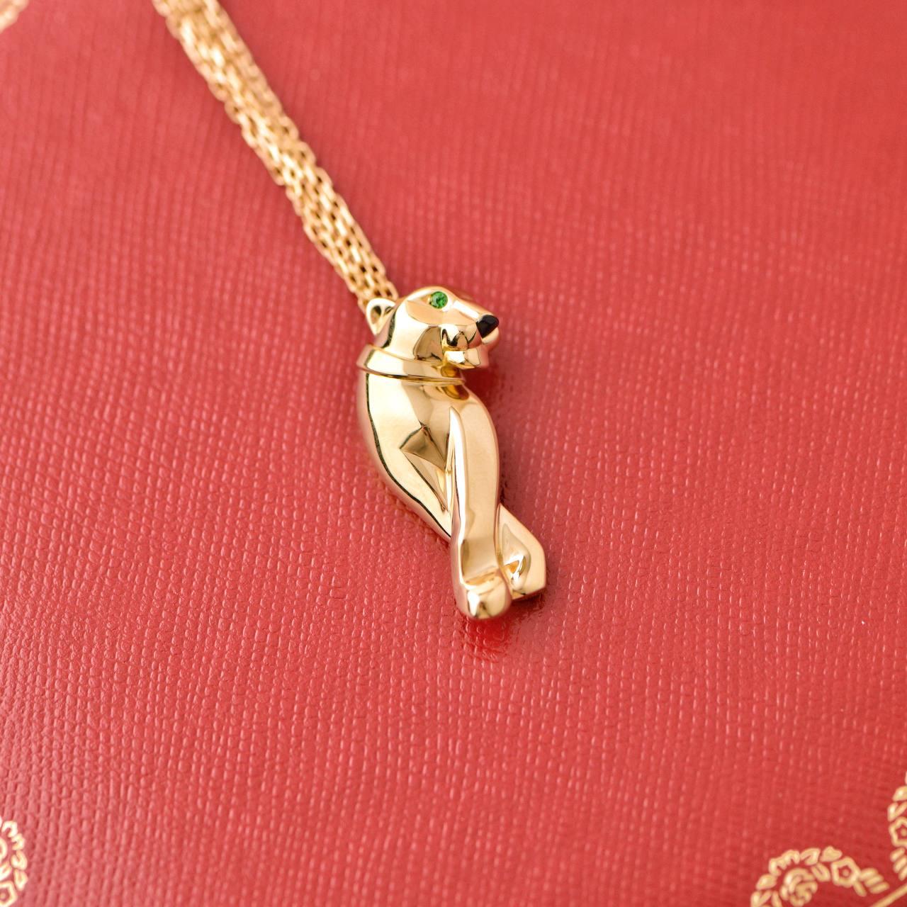 Cartier Panthère 18k Yellow Gold Tsavorite and Onyx Pendant Necklace 1