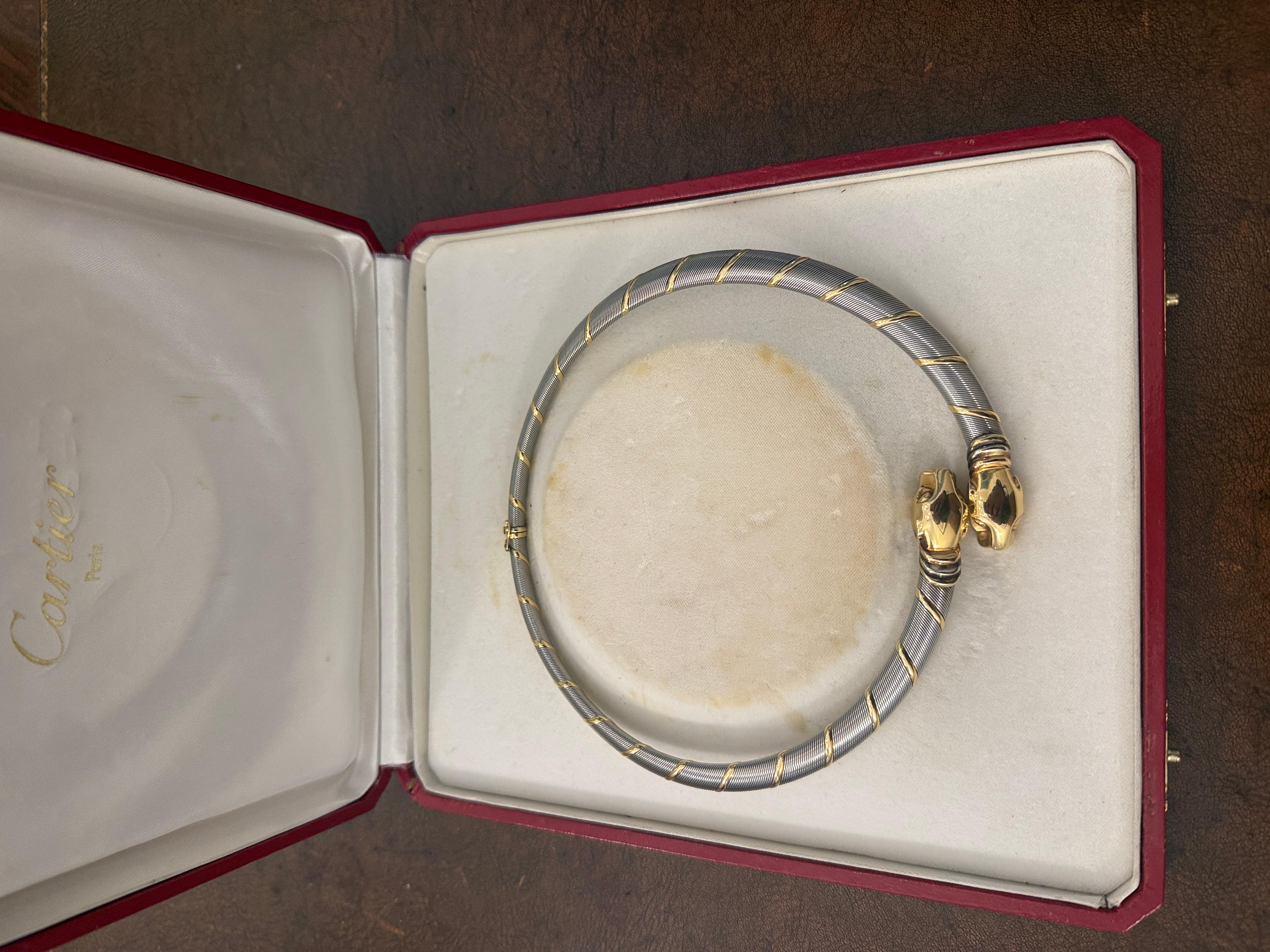 Cartier Panthere 18kt Gold und Stahl Vintage Chocker im Angebot 1