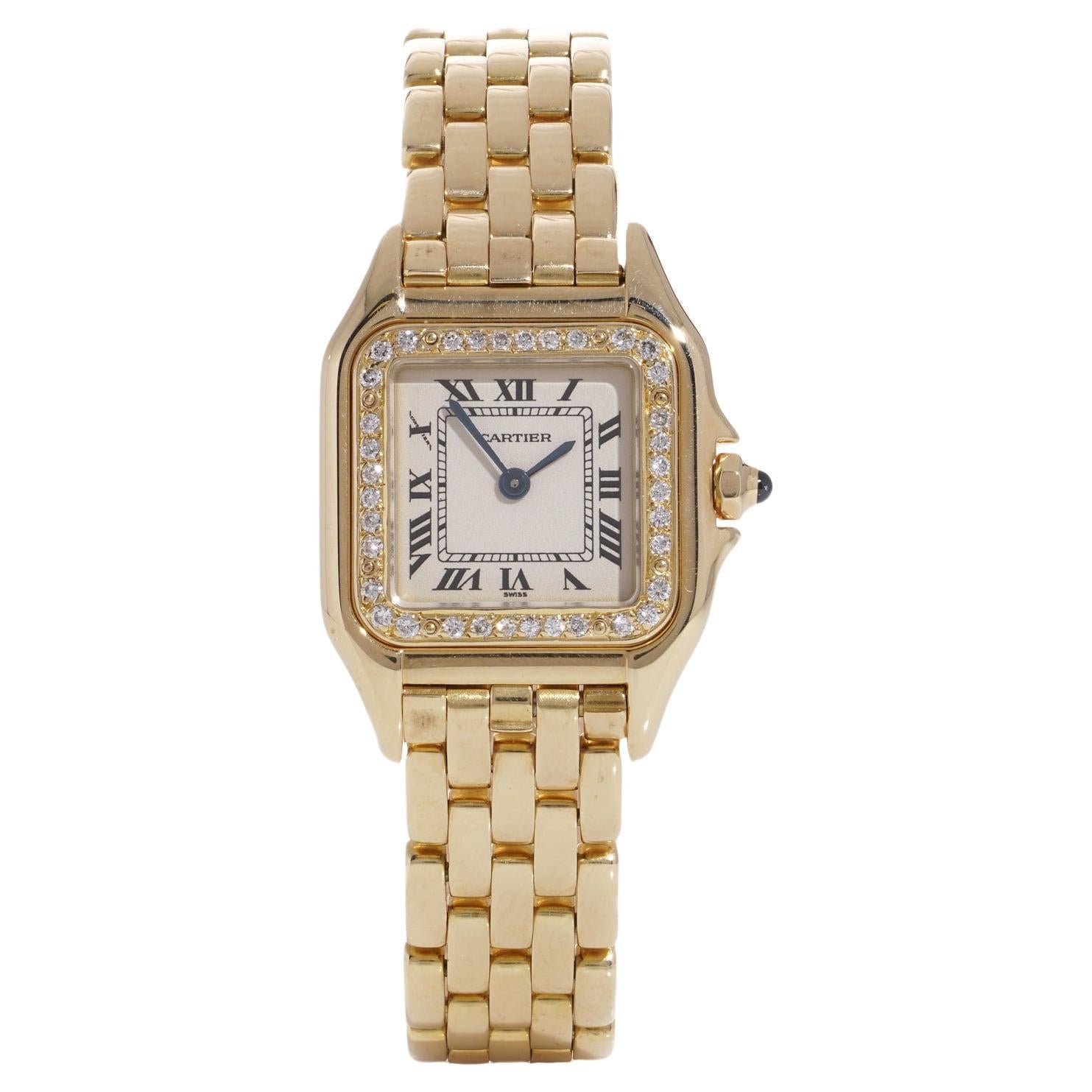 Cartier Panthere: 18 Karat Gelbgold Panthere  Damen Quarz-Armbanduhr mit Diamant-Lünette