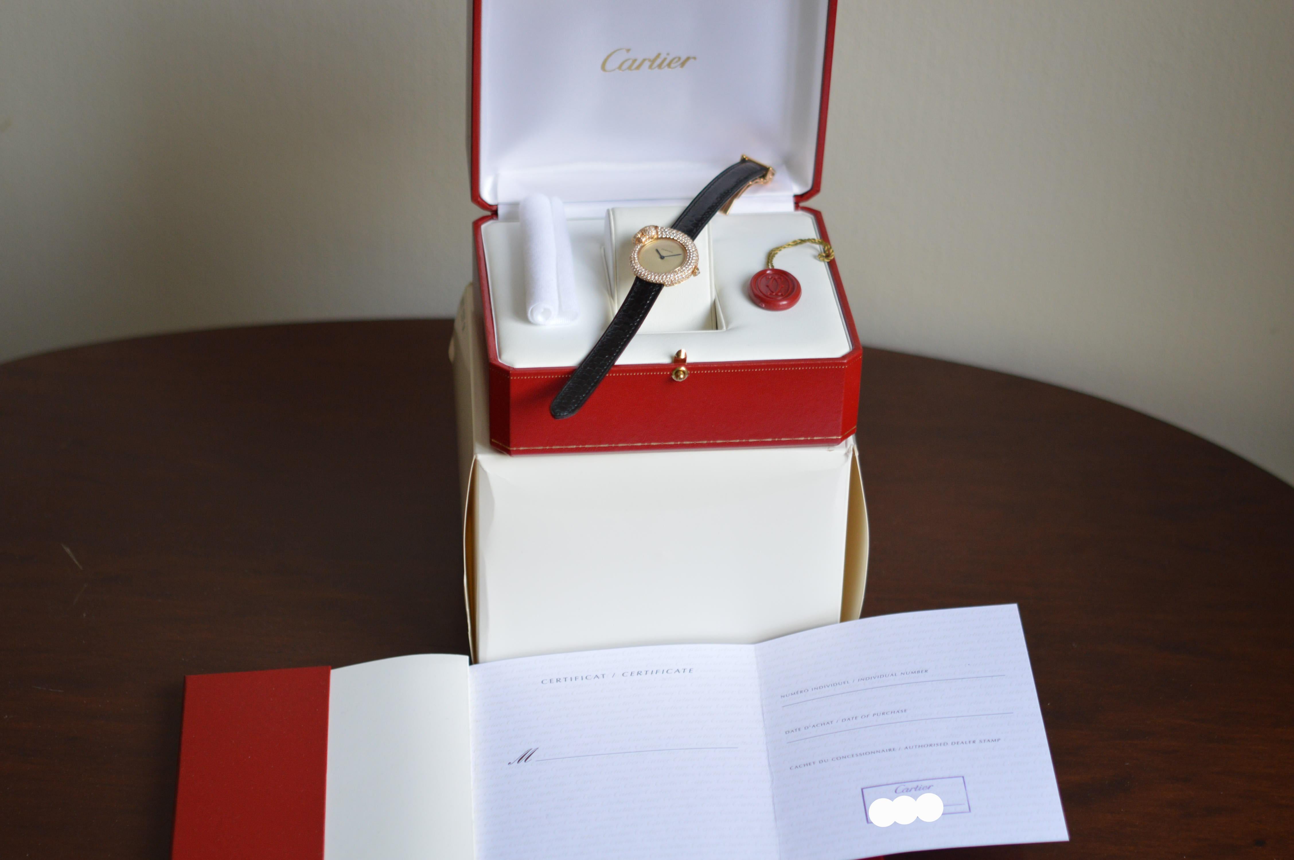 Cartier Panthère 1925 18k Yellow Gold Diamond Case Unworn Full Set In New Condition For Sale In Geneva, CH