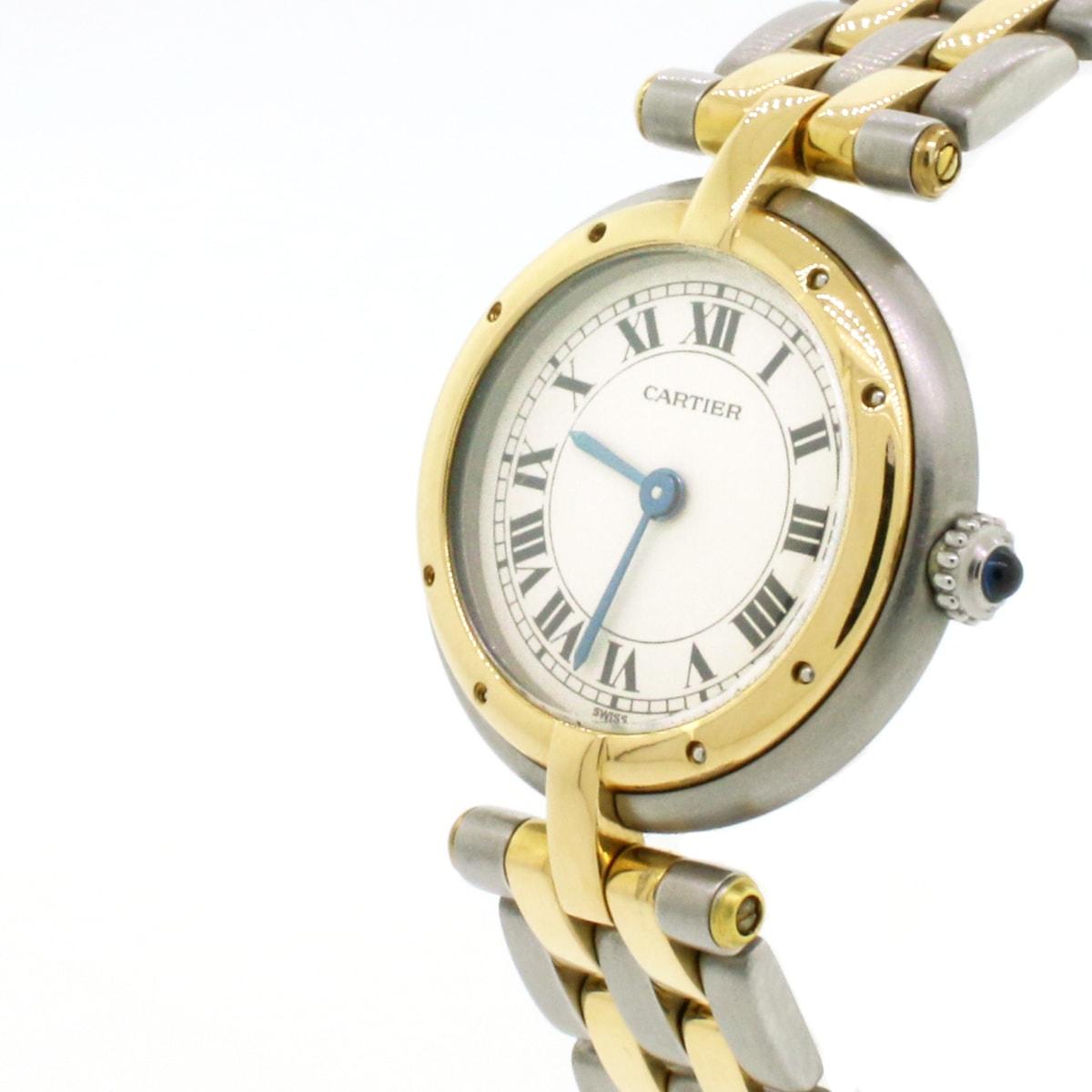 Cartier Panthere 2-Tone 18K Yellow Gold & Stainless Steel Ladies Watch, Ref# 166920. Quartz movement. Stainless steel 23mm case and 18K yellow gold bezel. Equipped with scratch-resistant sapphire crystal. Factory Cartier white dial with roman