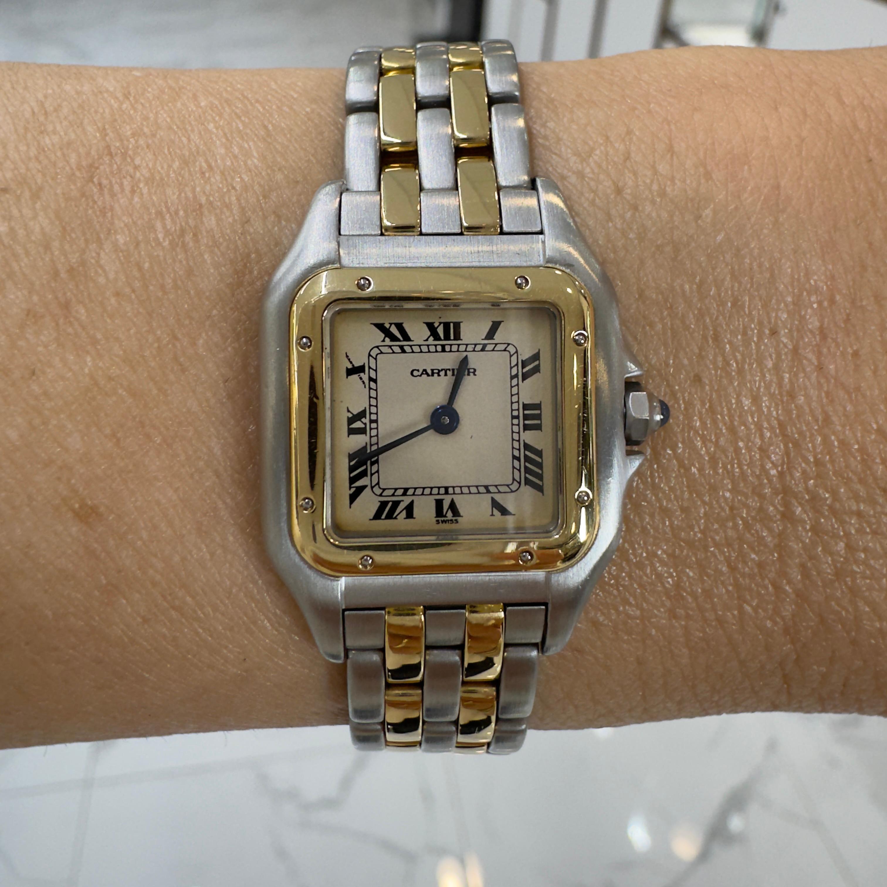 Cartier Panthere 22MM 1057917 Two Row Yellow Gold Stainless Steel Ladies Watch For Sale 4