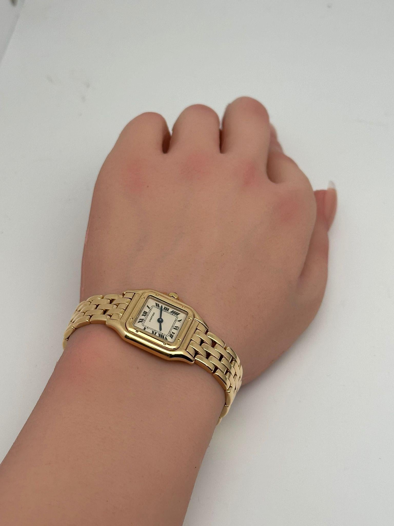 Cartier Panthere 22mm 18K Yellow Gold Cream Dial Quartz Ladies Watch 8669 For Sale 3