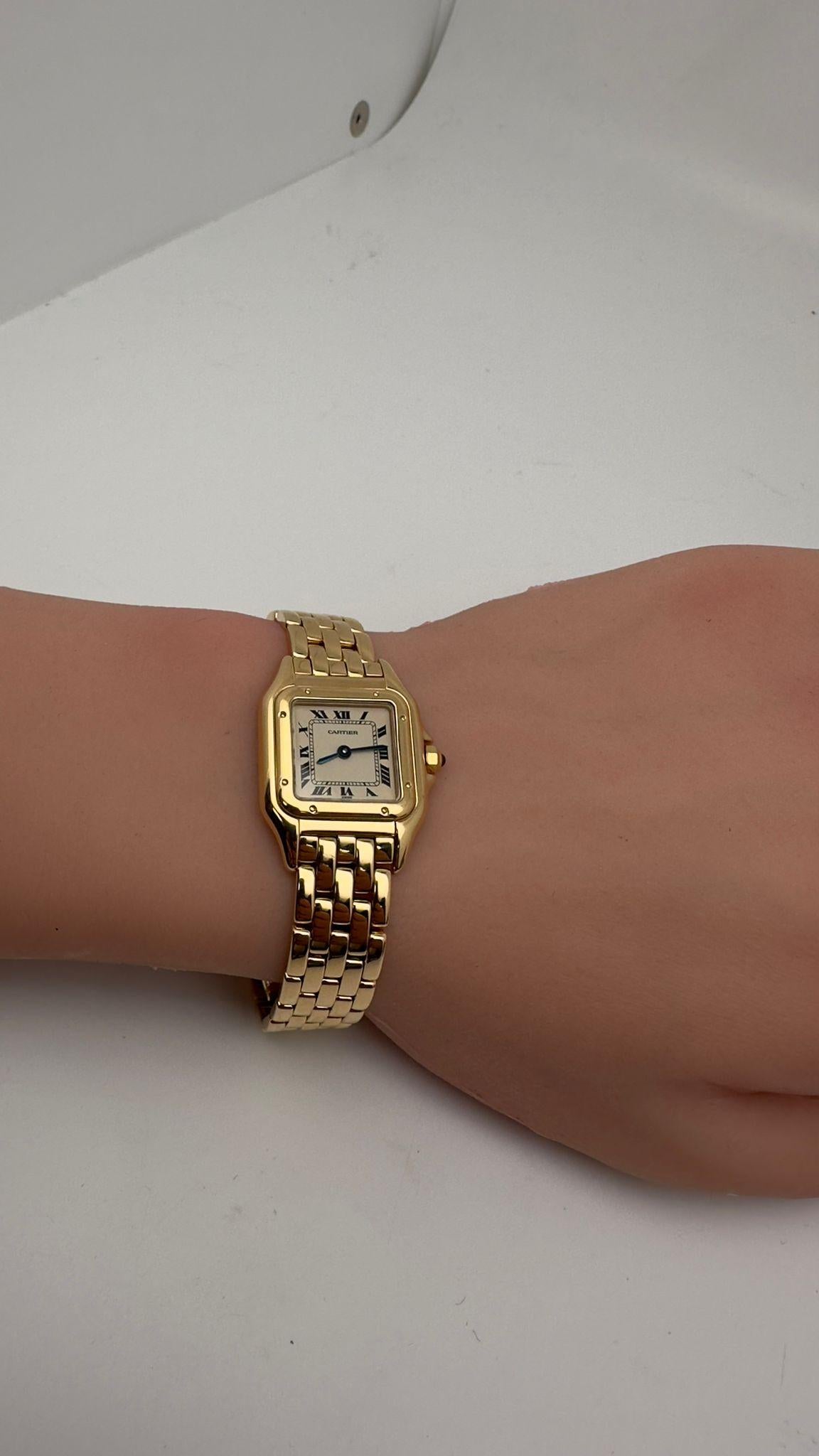 Cartier Panthere 22mm 18K Yellow Gold Cream Dial Quartz Ladies Watch 8669 For Sale 4