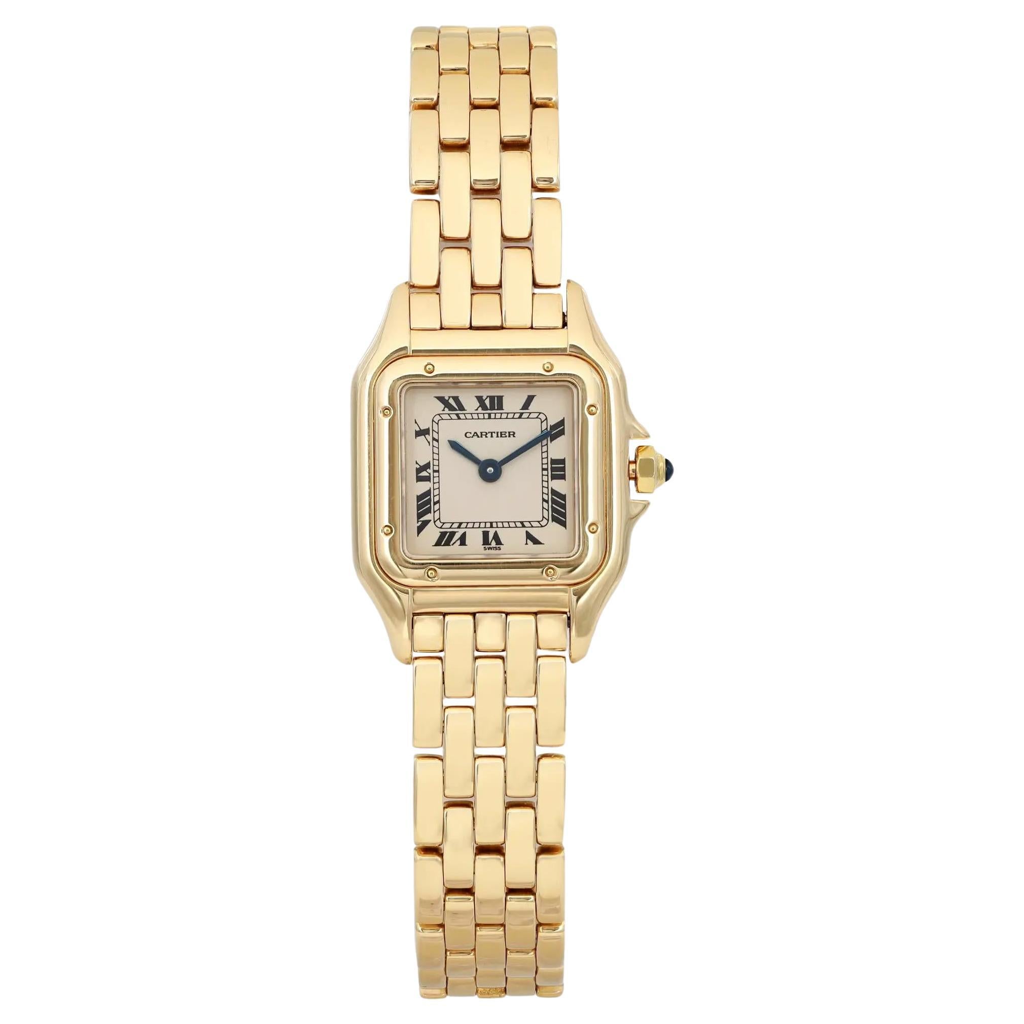 Cartier Panthere 22mm 18K Yellow Gold Cream Dial Quartz Ladies Watch 8669 For Sale