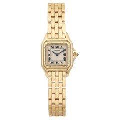 Retro Cartier Panthere 22mm 18K Yellow Gold Cream Dial Quartz Ladies Watch 8669