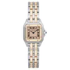 Cartier Panthere 22mm 18k Gelbgold Stahl Beige Zifferblatt Damenuhr 1057917