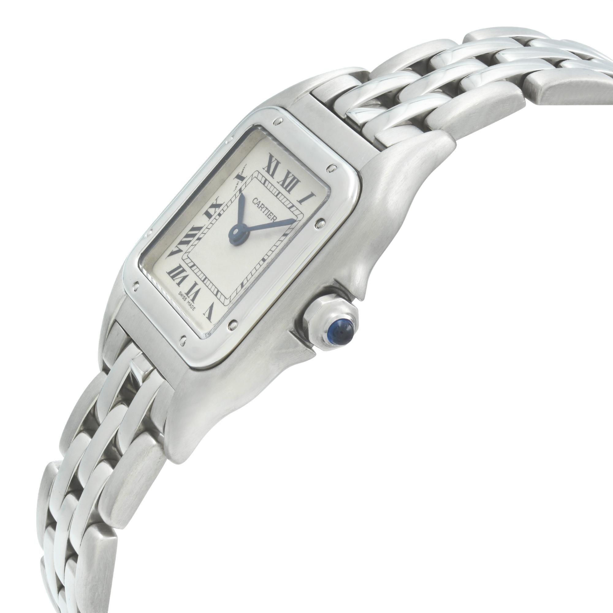 Cartier Panthere Steel Silver Roman Dial Quartz Ladies Watch W25033P5 In Good Condition In New York, NY