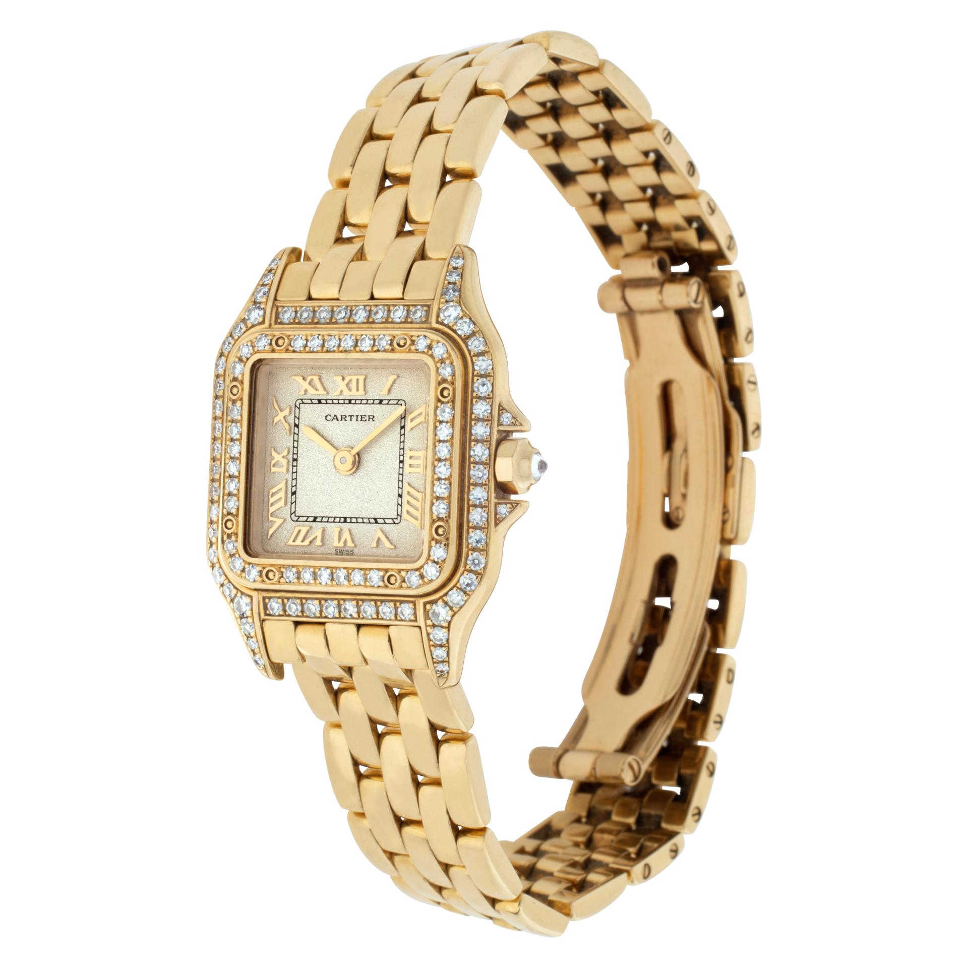 Cartier Panthere in 18k yellow gold with original diamond bezel, lugs and case. Quartz. 22 mm case size. Ref WF3072B9. Circa 2000s. Fine Pre-owned Cartier Watch. Certified preowned Dress Cartier Panthere WF3072B9 watch is made out of yellow gold on