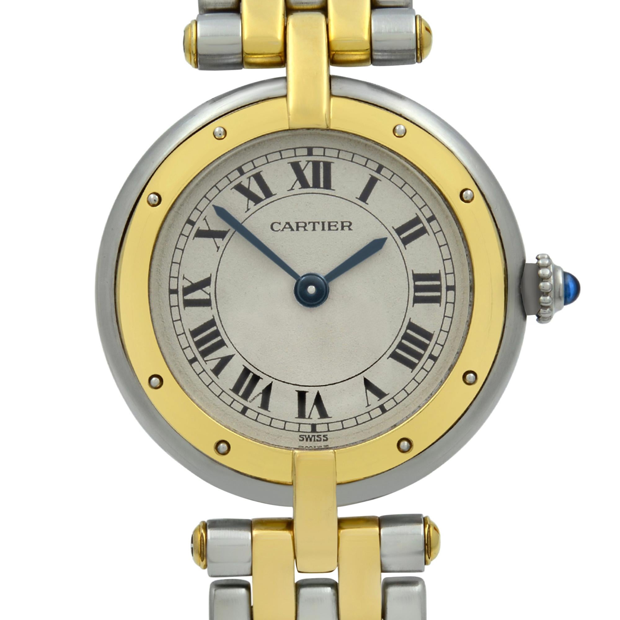 Pre-owned Cartier Panthere 18K Yellow Gold Steel Silver Dial Quartz Ladies Watch. Band Shows Minor Slacks Due to the Age of the Watch.  Original Box and Papers are not included comes with a Chronostore presentation box and authenticity card. Covered