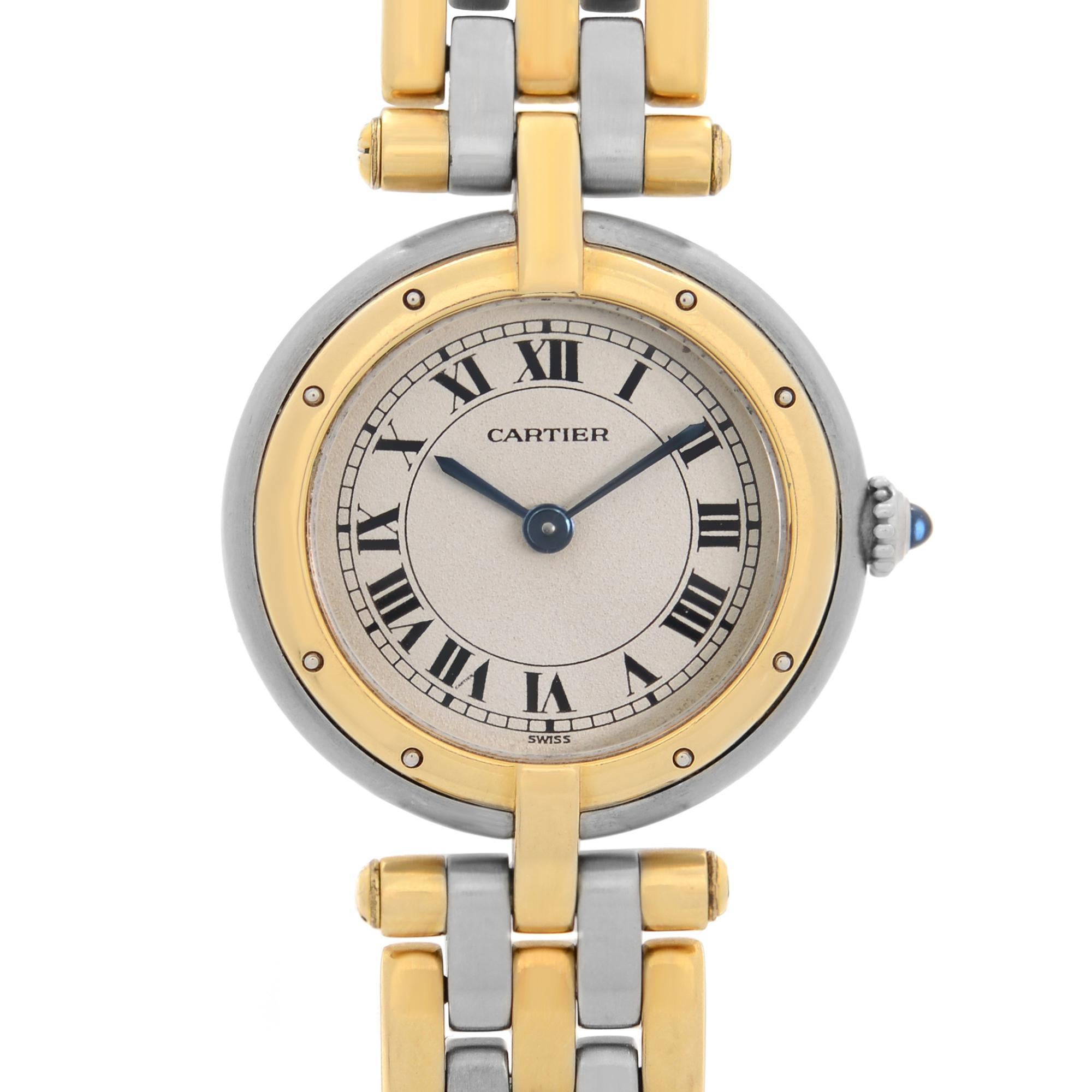 Pre-owned Cartier Panthere 24mm 18k Yellow Gold Steel Beige Quartz Ladies Watch 166920. Band Shows Slacks Due to the Age of the Watch. This Beautiful Timepiece is Powered by Quartz (Battery) Movement And Features: Round Stainless Steel Case with
