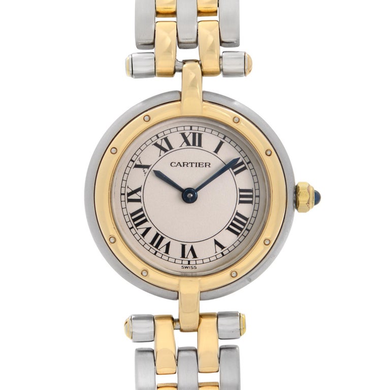 Cartier Panthere 2 Row 18K Gold Steel Beige Dial Quartz Ladies Watch ...