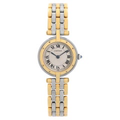 Cartier Montre Panthère à quartz en acier et or 18 carats à 3 rangs avec cadran beige, pour femmes 166920