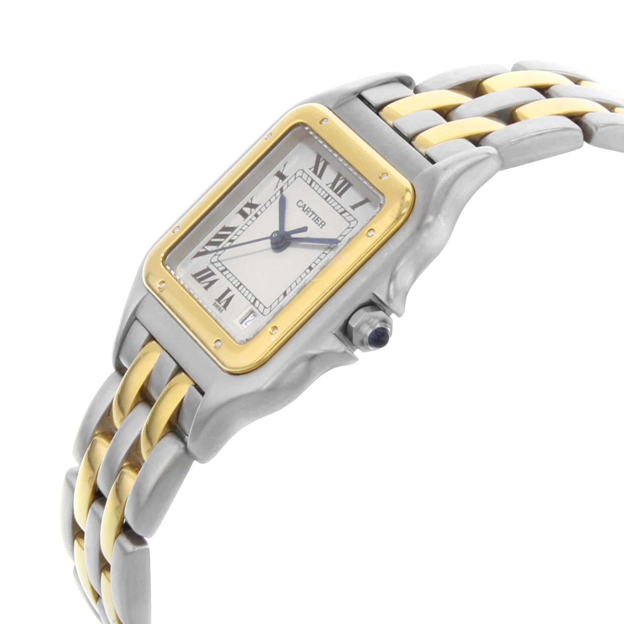 Cartier Panthere Steel 18 Karat Yellow Gold Ivory Dial Quartz Ladies Watch 1100 In Excellent Condition In New York, NY